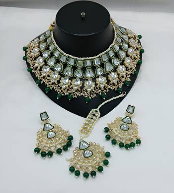 Kundan choker set with pearl tassels - premium glass cut stone wedding collection 1
