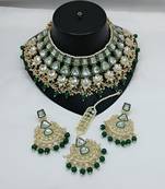 Kundan choker set with pearl tassels - premium glass cut stone wedding collection