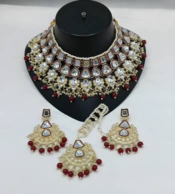 Kundan choker set with pearl tassels - premium glass cut stone wedding collection 1
