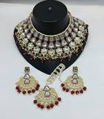 Kundan choker set with pearl tassels - premium glass cut stone wedding collection