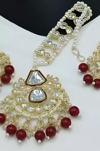 Kundan choker set with pearl tassels - premium glass cut stone wedding collection