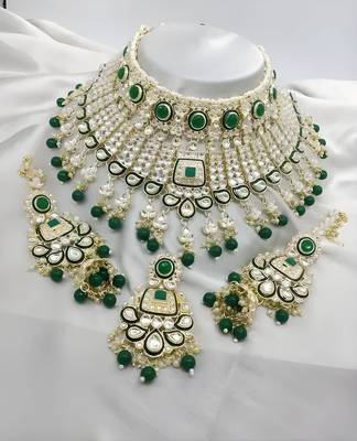 Elegant pearl choker Necklace :: set with kundan work and matching earrings - bridal wedding collection 1