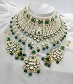 Elegant pearl choker necklace set with kundan work and matching earrings - bridal wedding collection