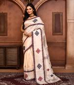 Off white tussar silk jamdani saree with blouse piece