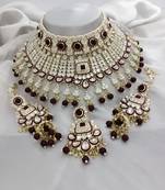Elegant pearl choker necklace set with kundan work and matching earrings - bridal wedding collection