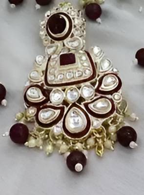 Elegant pearl choker Necklace :: set with kundan work and matching earrings - bridal wedding collection 3