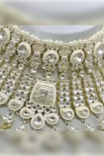 Elegant pearl choker Necklace :: set with kundan work and matching earrings - bridal wedding collection