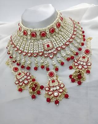 Elegant pearl choker Necklace :: set with kundan work and matching earrings - bridal wedding collection 1