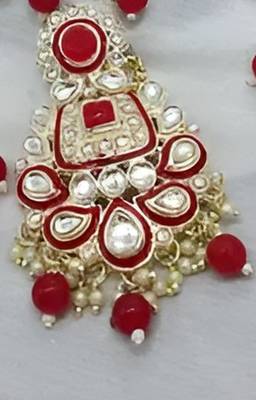 Elegant pearl choker Necklace :: set with kundan work and matching earrings - bridal wedding collection 3