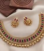 Traditional gold-plated kundan choker necklace with multi stones & beads – ethnic indian jewelry set