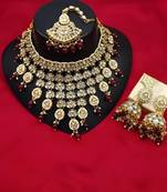 Kundan choker necklace set with maang tikka & jhumka earrings - traditional indian bridal jewelry collection gold-plated