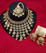 Kundan choker necklace set with maang tikka & jhumka earrings - traditional indian bridal jewelry collection gold-plated