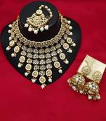 Kundan choker necklace set with maang tikka & jhumka earrings - traditional indian bridal jewelry collection gold-plated