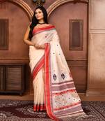 Off white tussar silk jamdani saree with blouse piece