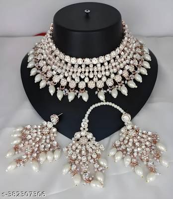 Kundan & pearl bridal jewelry set-luxury choker Necklace :: earrings & maang tikka-ethnic wedding & party wear 1
