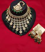 Kundan choker necklace set with maang tikka & jhumka earrings - traditional indian bridal jewelry collection gold-plated