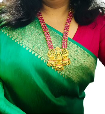 Temple gold lakshmi necklace with red stone - traditional indian handcrafted jewelry for wedding, festival & occasions 3