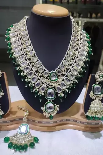 Royal polki kundan Necklace :: set with green emerald accents - vintage-inspired bridal collection