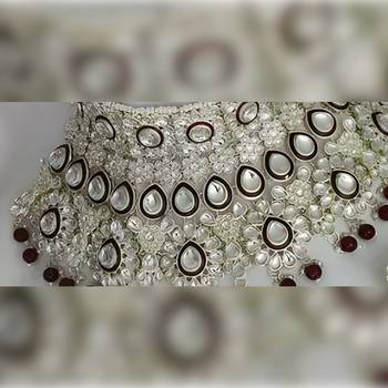 Luxurious maroon kundan bridal set - complete semi wedding jewelry collection with pearl embellishments 2