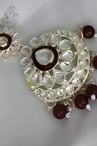 Luxurious maroon kundan bridal set - complete semi wedding jewelry collection with pearl embellishments