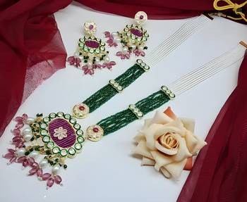 Emerald green kundan crystal maharni har long set - luxurious traditional indian jewelry 1