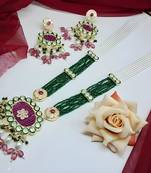 Emerald green kundan crystal maharni har long set - luxurious traditional indian jewelry