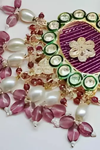 Emerald green kundan crystal maharni har long set - luxurious traditional indian jewelry
