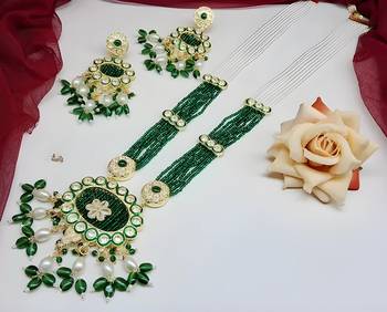 Emerald green kundan crystal maharni har long set - luxurious traditional indian jewelry 1