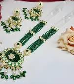 Emerald green kundan crystal maharni har long set - luxurious traditional indian jewelry
