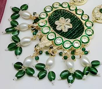 Emerald green kundan crystal maharni har long set - luxurious traditional indian jewelry 2
