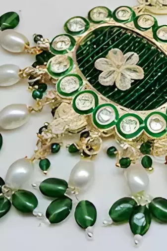 Emerald green kundan crystal maharni har long set - luxurious traditional indian jewelry