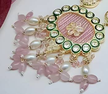 Handcrafted kundan meenakari polki rose quartz statement Necklace :: set - ethnic bridal elegance 2