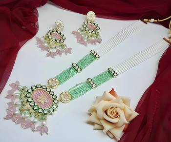 Handcrafted kundan meenakari polki emerald & rose quartz statement Necklace :: set - ethnic bridal elegance 1
