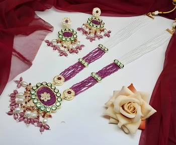 Handcrafted kundan meenakari polki amethyst  statement Necklace :: set - ethnic bridal elegance 1