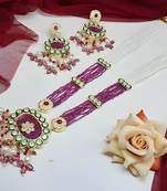 Handcrafted kundan meenakari polki amethyst  statement necklace set - ethnic bridal elegance