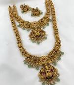 Elegant antique gold temple jewelry necklace set - carved lakshmi design perfect for wedding & festive occasions