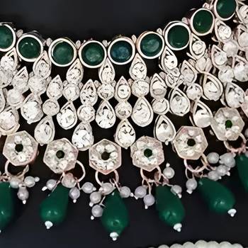 Royal green kundan & pearl bridal jewelry set-luxury choker necklace earrings & maang tikka-ethnic wedding & party wear 2
