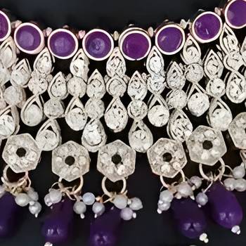 Royal purple kundan & pearl bridal jewelry set-luxury choker necklace earrings & maang tikka-ethnic wedding & party wear 2