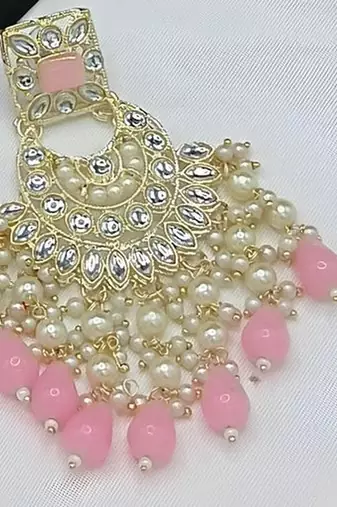 Royal pearl and crystal choker set - gold-plated wedding jewelry with earrings and ring