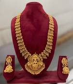 Antique gold temple necklace set traditional jhumka earrings - south indian wedding jewelry collection
