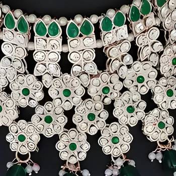 Royal green kundan & pearl bridal jewelry set-statement choker Necklace :: earrings & maang tikka-wedding & festive wear 2
