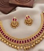 Traditional gold-plated kundan choker necklace with red stones & beads – ethnic indian jewelry for weddings & festivals
