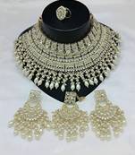 Royal pearl and crystal choker set - gold-plated wedding jewelry with earrings and ring