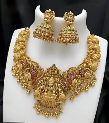 Bridal lakshmi temple Necklace :: set     gold-plated ethnic jewelry with jhumka earrings 1