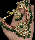 Royal kundan choker necklace set – gold-plated bridal jewelry with emerald & ruby beads