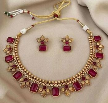 Antique gold ruby floral choker set - adjustable designer Necklace :: - traditional indian wedding jewelry collection 1