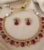 Antique gold ruby floral choker set - adjustable designer necklace - traditional indian wedding jewelry collection