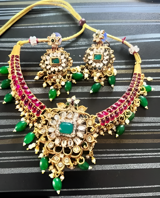Royal kundan choker Necklace :: set     gold-plated bridal jewelry with emerald & ruby beads 2