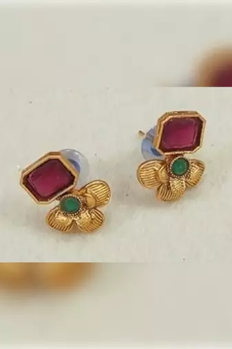 Antique gold ruby green floral choker set - adjustable designer Necklace ::  - traditional indian wedding jewelry set