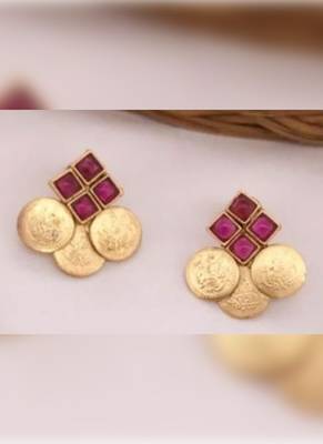 Temple coin necklace set with red stones - traditional south indian lakshmi design wedding jewelry set 2